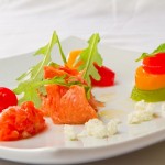 Copper River salmon ceviche, compressed melon, arugula, lemon ricotta